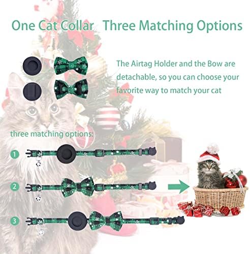 צווארון חתול חג המולד של בינון, צווארון חתול איירטאג עם עניבת פרפר ופעמון, צווארון חתלתול מתנתק מתכוונן,