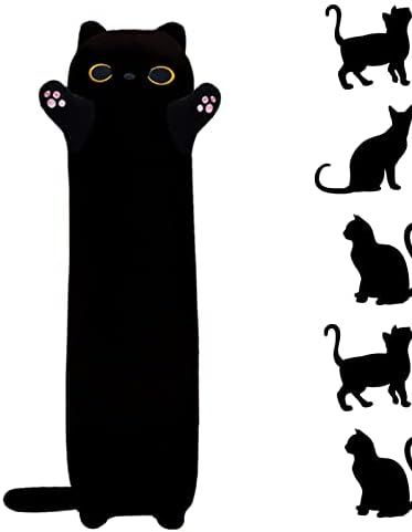 רקסינק ארוך חתול קטיפה כרית גוף, 35.43 '' Kawaii חתול שחור קטיפה קטיפה קטיפה כרית שינה חתול רך ספה חיה