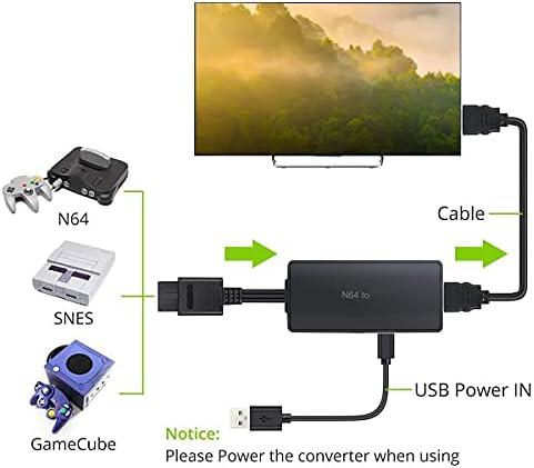 Senzhilin N64 לממיר תואם HDMI כבל בהגדרה גבוהה עבור Nintend N64 / SNES Plug and Play 1080p מתאם