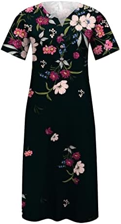 שמלות מקסי של LMDUDAN לנשים לאופנה פרחונית מודפסת שרוולים קצרים כפתור שמלות קפטן רופפות כיסים נוחים