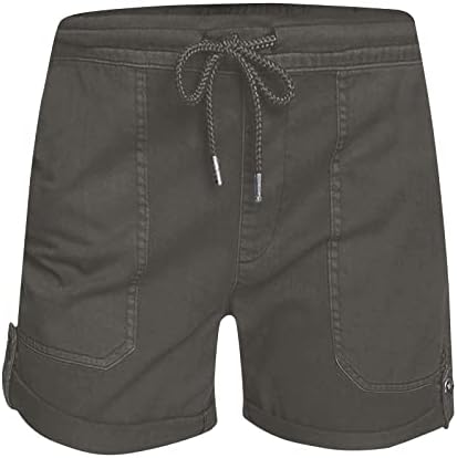 מכנסי מטען לנשים בקיץ, שרוך מותניים אלסטיים רחבים מכנסיים קצרים אימון מוצק ברמודה מכנסי טרנינג ביץ 'חוף
