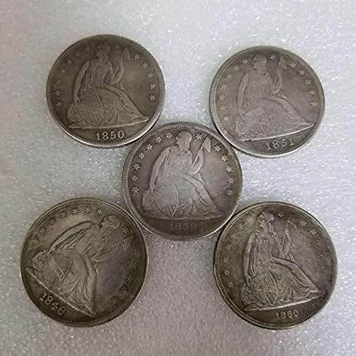 5 סוגים של מטבעות מעודנים ארצות הברית 1846 1850 1851 1859 1860 o גרסת מטבע הנצחה של הדגל