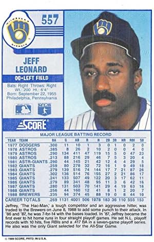 בייסבול MLB 1989 ציון 557 ג'פרי לאונרד ברוארס