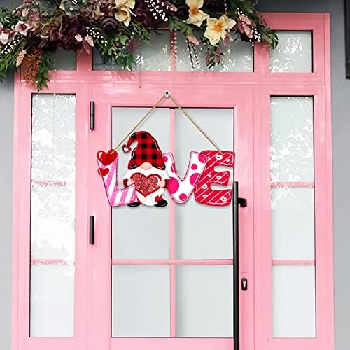 יום הדלת של יום האהבה עץ עיצוב, מכתבי אהבה גנום תלייה שלט לחלון קיר דלת הכניסה, גנום מתוק