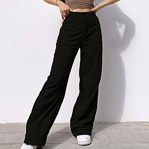 מכנסי טרנינג של Uofoco מכנסי קורדרוי לנשים בצבע אחיד במותניים אמצע המותניים מכנסיים רחבים