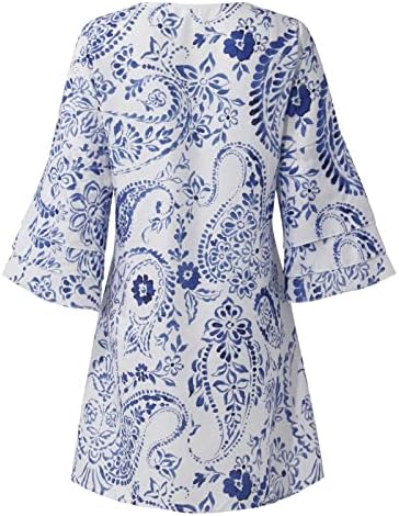 שמלת סוודר נוקמופו לנשים טמפרמנט אופנה לנשים אלגנטיות מודפסות צווארון V 3/4 שרוולים מיני שמלה