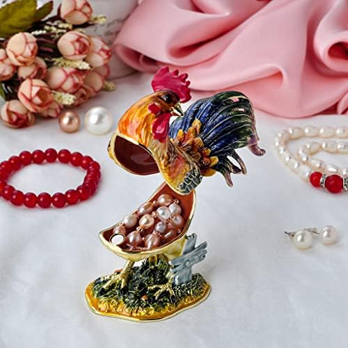 FJ Fengzhijie Trinket Box Hinged תרנגולת צלמת צלמית תכשיט זהוב תכשיט אמייל עוף עוף עיצוב, מתנות