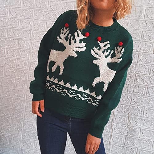 סריגים לשמלת סוודר נשים חג המולד מודפס קלאסי שרוול ארוך