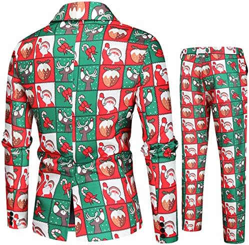 XZHDD חג המולד 2 חליפות חליפות סטים לגברים, חג המולד סנטה קלאוס מכנסי בלייזר מכנסיים מערכי תלבושות מזדמנים