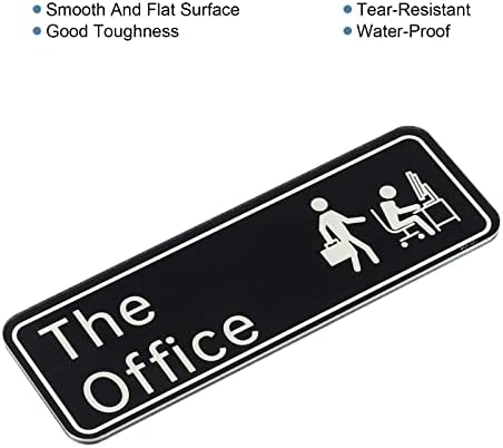 Patikil שלט המשרד, 2 חבילות אקריליק 9 x3 דבק עצמי שלט דבק עיצוב מדבקה לעסקים ביתיים משרדיים, שחור