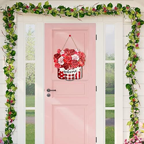 יום האהבה ורדים עץ אדום עץ אדום קפיץ דלת קדוש עיצוב של ולנטיין דלת תלייה שלט קישוטי דלת כניסה מעץ חיצוני