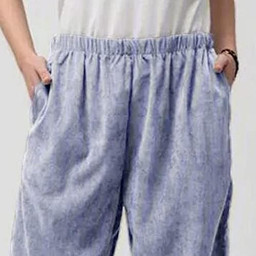 מכנסי טרקלין רחבים מזדמנים של נשים המותניים המותניים המוצקים המותניים קיץ מכנסי חוף קלים מכנסי טרנינג