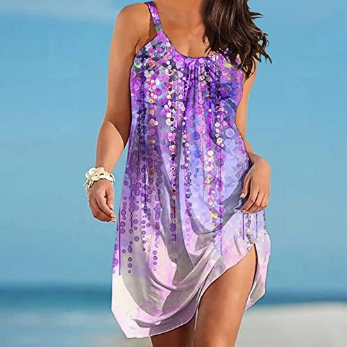 חוף שמלת נשים קיץ מזדמן בוהמי שמלת כושר רופף זורם מיני שמלה ללא שרוולים סקופ צוואר לחפות שמלה קיצית