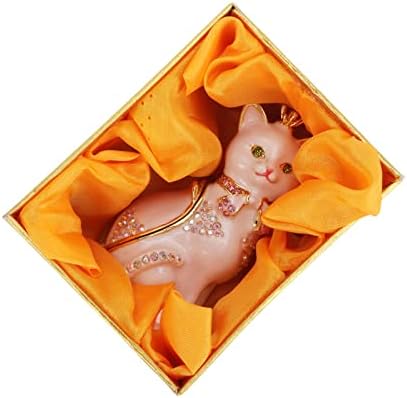 Liebewh חתול קופסת תכשיטים צירים אבני חן נוצצות פרטים משובחים חתול עם נימוס פסלון צירים קופסאות תכשיטים