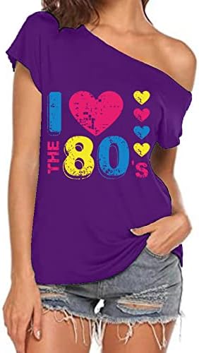 סקסי למעלה נשים קיץ סתיו קצר שרוול 2023 כתף אחת לב אהבה גרפי למעלה חולצה עבור בנות ג3 ג3