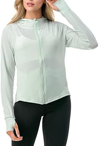 חולצות קפוצ'ונים קלים לנשים UPF 50 + הגנה על שמש ז'קט יבש מהיר עם חור אגודל לאימון ריצה