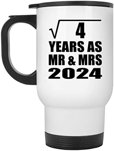 תכנן את השורש המרובע של 4 שנים של 4 שנים כ- MR & MRS 2024, ספל נסיעות לבן 14oz כוס מבודד מפלדת אל חלד,