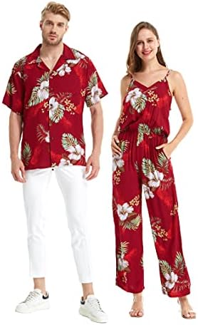 זוג הניתן להתאים חולצת הוואי לואו או סרבל צווארון V עם כיסים בגן אננס בורדו