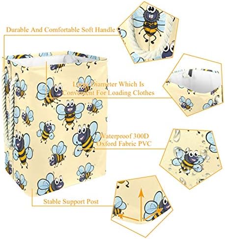 דייה קריקטורה חמוד צהוב חרקים דבורים דפוס סלי כביסה סל גבוה חסון מתקפל למבוגרים ילדים בני נוער בנות