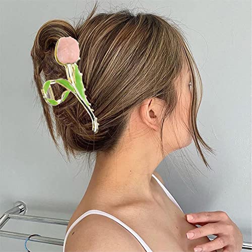 2 חבילה אופנה טוליפ פרח שיער קליפים גדול החלקה כיף פרח טופר קליפ סטיילינג אביזרי מתנה עבור נשים ובנות