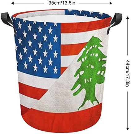 בציר אמריקאי לבנון דגל סלי כביסה עם ידיות עמיד למים עגול מתקפל בגדי סל אחסון תיק ארגונית