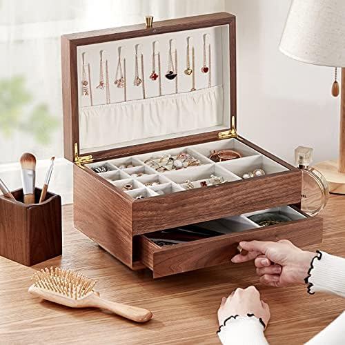 מארגן תכשיטים של ברוויקס קופסת מארגן תכשיטים אגוזי אגוזים עם מגירות עם מארגן תכשיטים למגירה מתנה למקרים