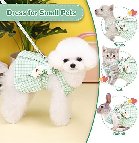 אברלו חמוד שמלת כלבים משובצת רתמת רצועת רצועה לחתולי כלבים בינוניים קטנים ילדה ירוק בגידי חיות מחמד