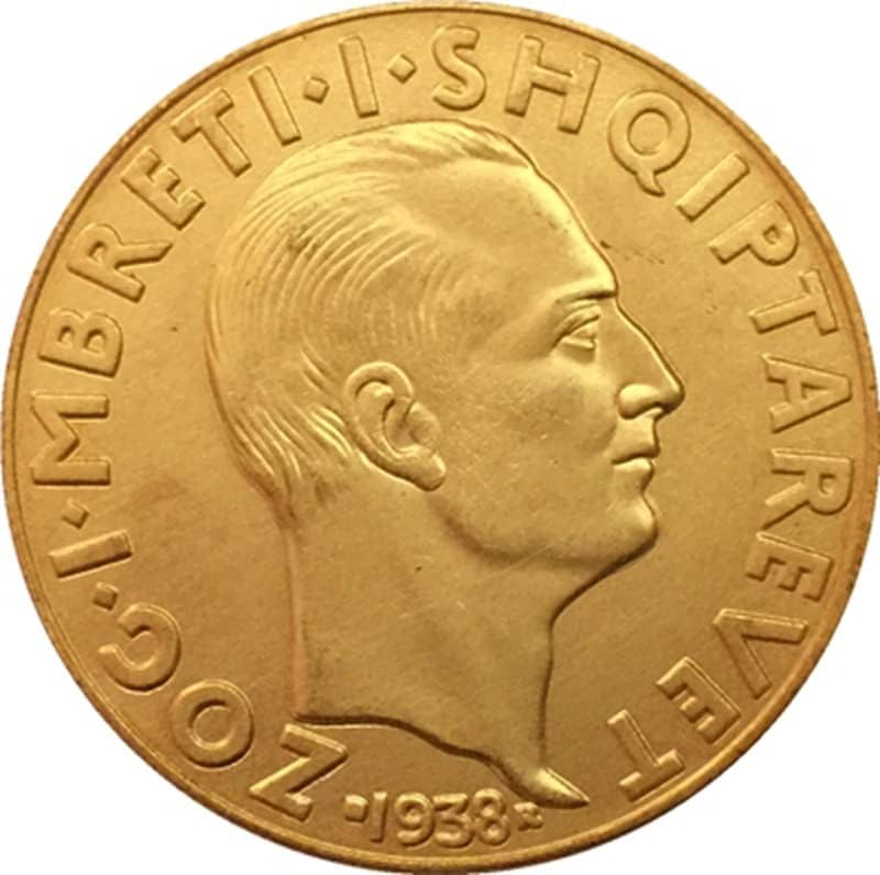 35 ממ טהור נחושת זהב מצופה זהב מטבע דולר עתיק מטבע אלבניה מטבע 1938 מלאכה