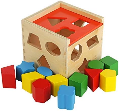 צורה צבעונית קובייה מיון פאזל - צעצוע מעץ מלא עם 12 צורות - צעצוע תינוקות חינוכי לבנים ולבנות פעוטות