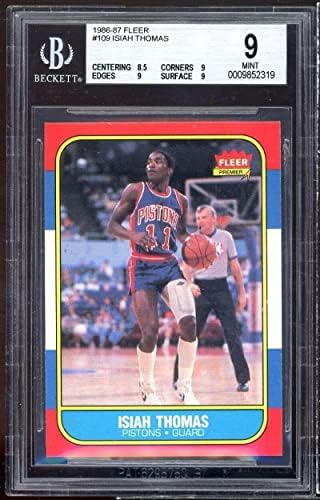 ISIAH THOMAS TROOKIE CARD 1986-87 FLEER 109 BGS 9 - כרטיסי טירון של כדורסל כדורסל
