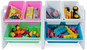 מארגן צעצועים של UniPlay עם 6 פחי אחסון נשלפים, מארגן רב-פחים לספרים, אבני בניין, חומרי בית ספר, צעצועים