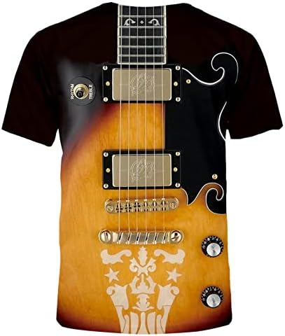 גיטרה תלת מימד מודפסת לגברים יצירתי חולצת טריקו גרפית מזדמנת שרוולים קצרים מצחיקים