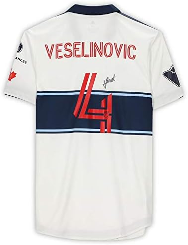 Ranko Veselinovic Vancouver Whitecaps FC חתימה משומשת 4 ג'רזי לבן מעונת MLS 2020 - גופיות כדורגל חתימה