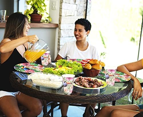 הוואי ואאו ספקי צד כלי שולחן-אלוהה טרופי מסיבת אוכל כולל צלחות, כוסות, מפיות, סכום, מפת שולחן, קשיות,
