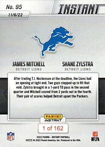 2022 כדורגל מיידי של פאניני 95 ג'יימס מיטשל/שיין זילסטרה טירון אריות - רק 162 תוצרת!