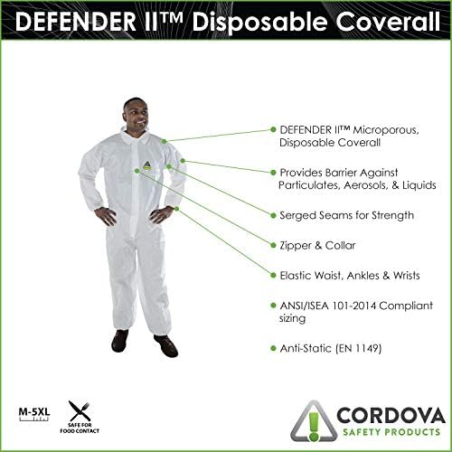 CORDOVA MP2002XL DEFENDER II כיסוי מיקרופורי לבן לבן, חזית רוכסן עם דש וצווארון, מותניים אלסטיים, מפרקי