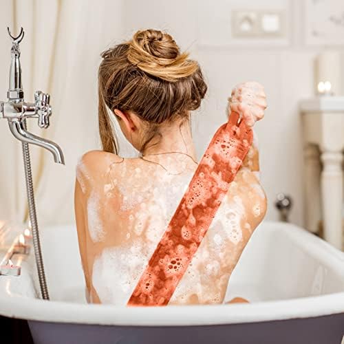 Lifkome Bath Scrubber כפפות אמבטיה עור נשים קרצוף צהוב+ עם מגבת רשת לכלול רצועת ניקוי גוף רחצה ספוג