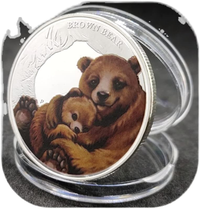 מטבעות הנצחה של דוב חום מטבעות חיה מטבעות מטבעות מצופות כסף מטבעות מזל ניידים מתנת חג ההודיה החדשה מטבע