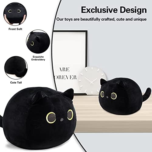 כרית צעצוע של בעלי חיים ממולאים בתלת מימד, כרית צעצוע של בעלי חיים, 8 אינץ 'קטיפת חתול שחורה שומן, צורת