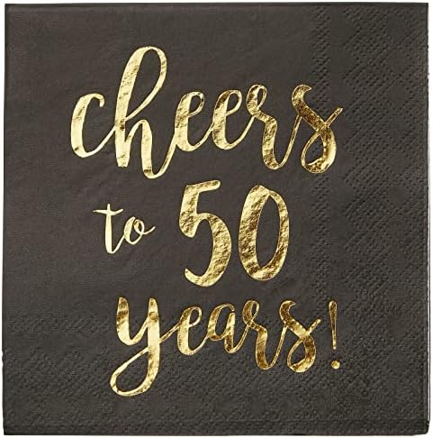 50 חבילות לחיים ל-50 שנה מפיות קוקטייל ליום הולדת 50, ציוד למסיבות יום נישואין, 3 שכבות, נייר כסף שחור