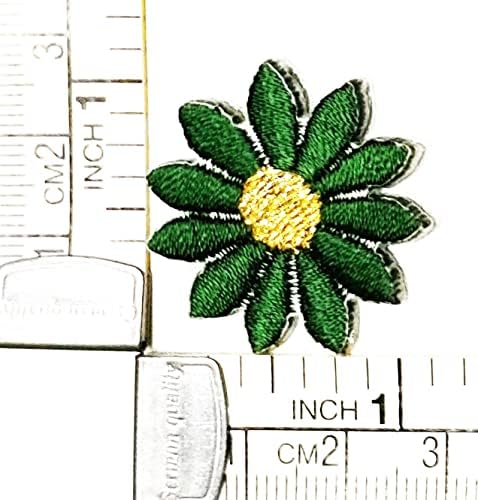קליינפלוס 3 יחידות. מיני ירוק דייזי פרח ברזל על תיקוני צמח פרחי ילדים אופנה סגנון רקום מוטיב אפליקצית