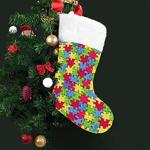 מודעות לאוטיזם גרביים תלויות גרביים להדפיס קישוטי אח עץ חג המולד