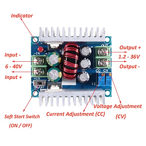 DIANN 4PCS 300W DC-DC BUCK CONVERTER 20A CC CV CV שלב למטה מודול מתכוונן 6-40V עד 1.2-36V מתח מתח מודול