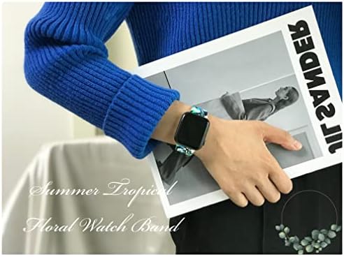 רצועת שעון פרחונית טרופית קיץ תואמת ל- Apple Watch 38 ממ 40 ממ 41 ממ 42 ממ 44 ממ 45 ממ, דפוס עץ דקלים