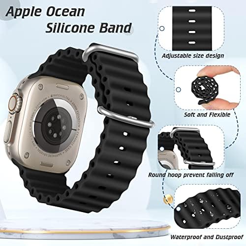רצועת אוקיינוס ​​תואמת עם פס שעון Apple 38 ממ 40 ממ 41 ממ 42 ממ 44 ממ 45 ממ 49 ממ, רצועת סיליקון טיטניום