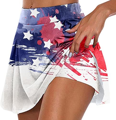 חצאיות טניס 4 ביולי עם מכנסיים קצרים לנשים במותניים גבוהות קפלים גולף זורמים סקורטס 2 ב 1 אימון דגל