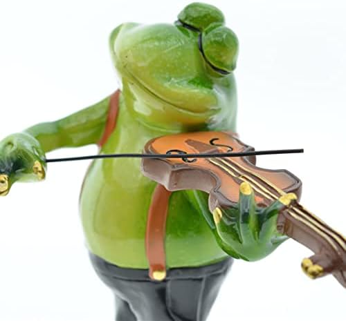 Quemie® צפרדע שמנה מקסימה מנגנת פסלי שרף כינור, מוזיקאי צפרדעים מצחיק קישוט מושלם צלמיות אספנות לילדים