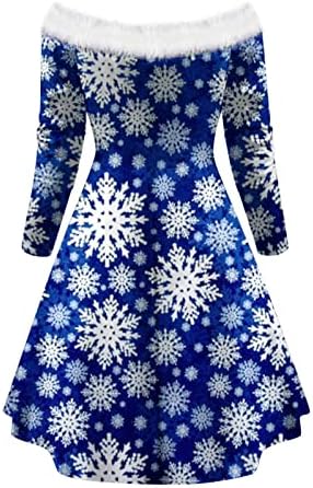 מרגינרי מכוער חג המולד שמלות לנשים מקרית 2022 ארוך שרוול טלאים כבוי כתף באורך הברך חג המולד אלגנטי המפלגה