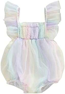 LXXIASHI תינוקת תינוקת רומפר שמלת תחרה קיץ עם שרוולי זבוב סרבלים בוהו בגדי קיץ