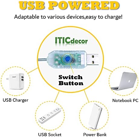 אור חוט פיות ITICDECOR תאורת 20M 200 200 LED 2PACK USB PLUG PLUG ENGES ENGLES TIGLE STRING שלט רחוק